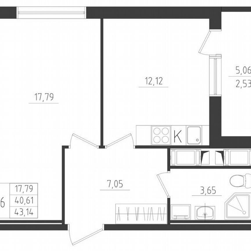 1-к. квартира, 40,6 м², 7/8 эт.