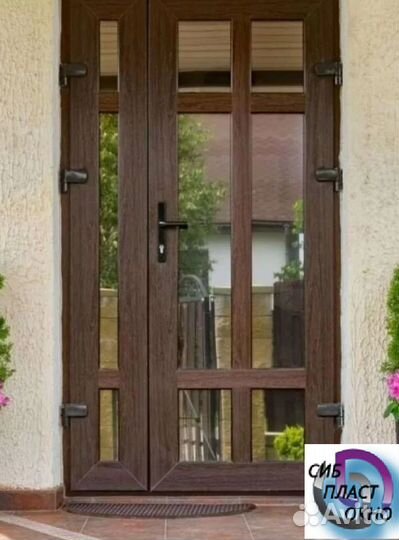 Двери пвх двухстворчатые темный дуб