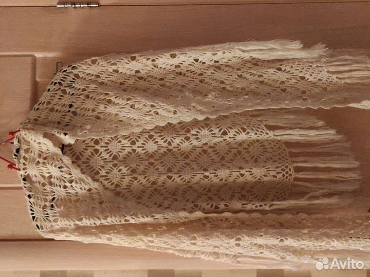 Платок ажурный палантин. Бело- бежевый