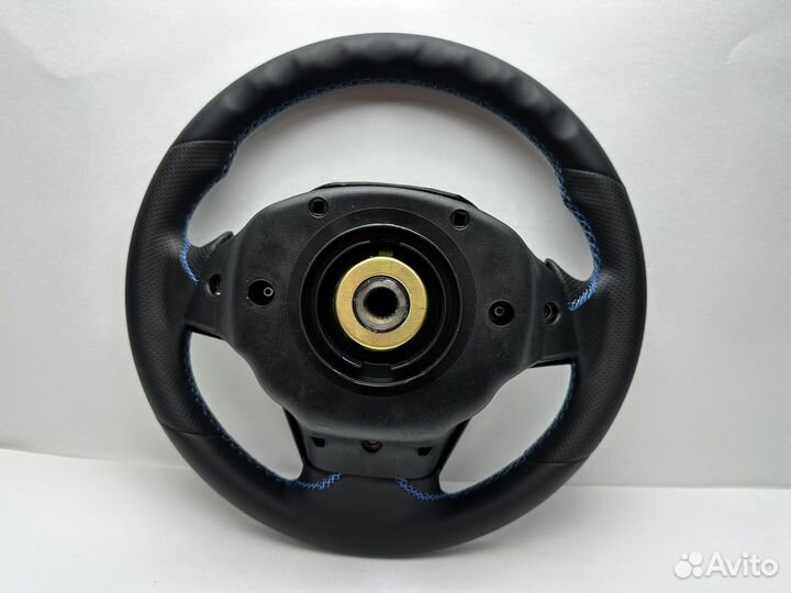 Кожаный руль Барс ваз 2107/Нива (синяя строчка)