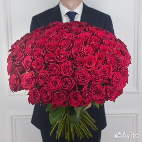 Букет красных роз, Эквадор, 60см 101 шт
