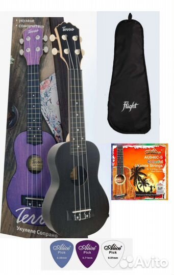Новая укулеле сопрано с чехлом и струнами