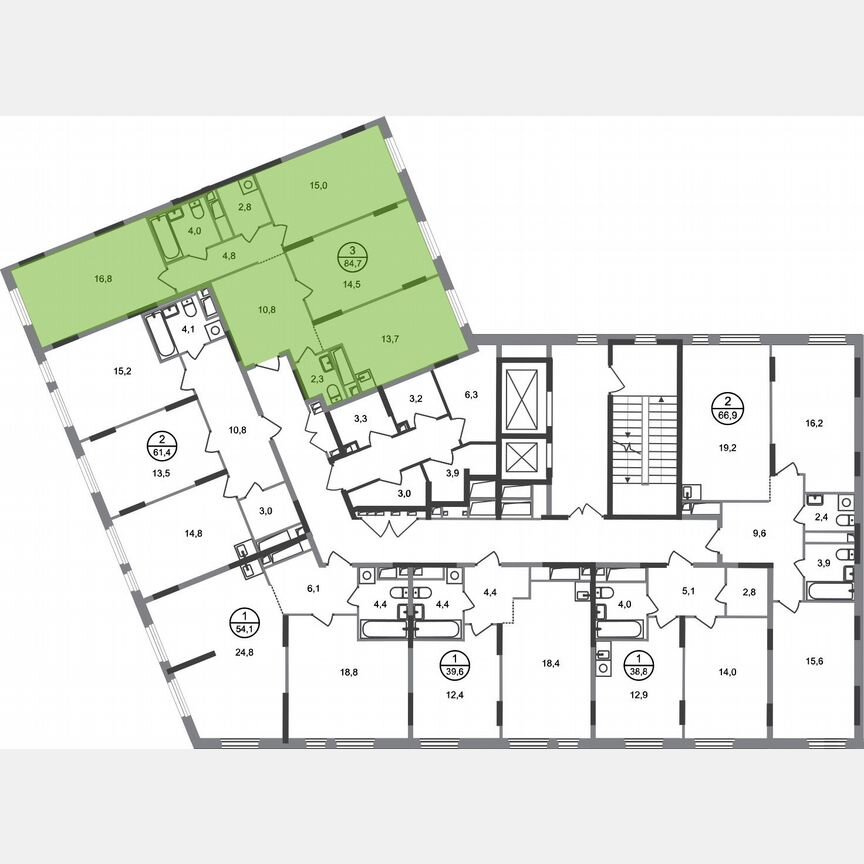 3-к. квартира, 84,7 м², 10/17 эт.