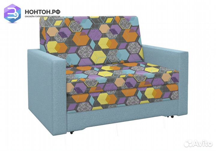 Диван выкатной Виктория-5 с узором голубой