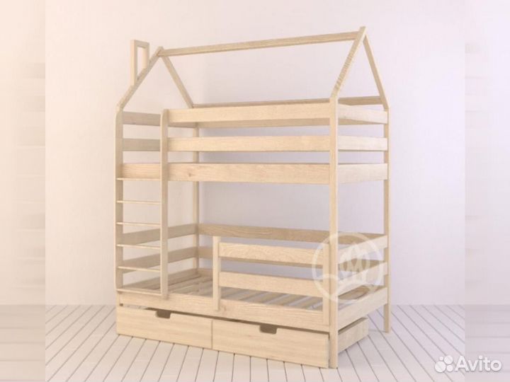 Кровать детская домик белая из массива