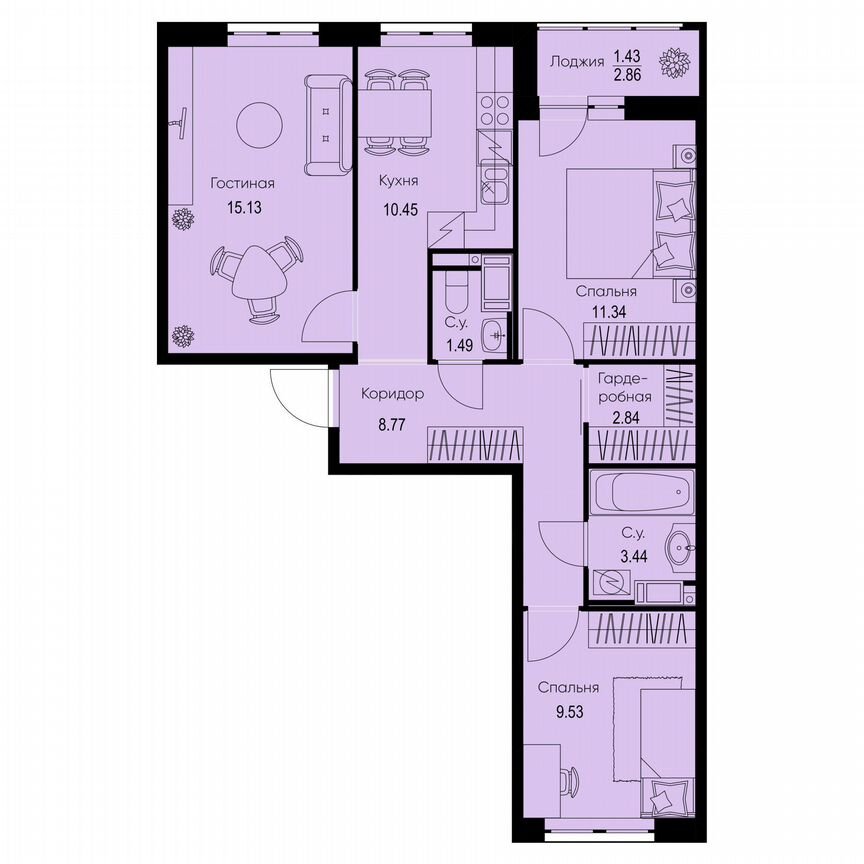 3-к. квартира, 64,4 м², 4/9 эт.