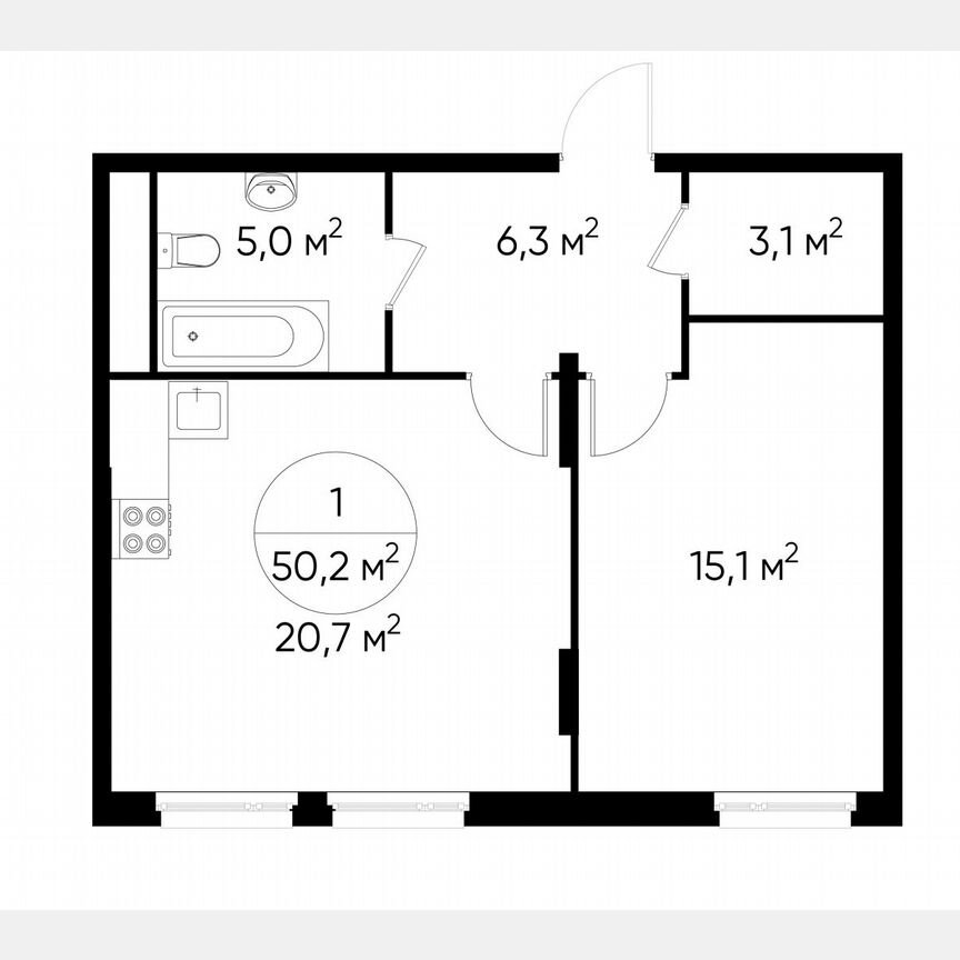 1-к. квартира, 50,2 м², 15/17 эт.