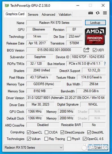 Sapphire AMD Radeon RX 570 nitro+ 8Гб