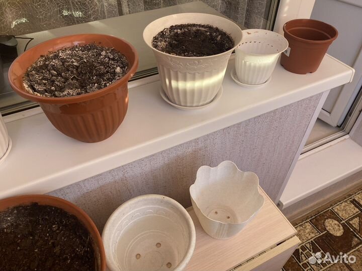 Цветочные горшки с землей