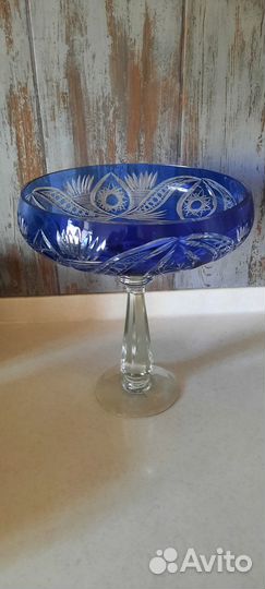 Фруктовница цветной хрусталь на ножке СССР