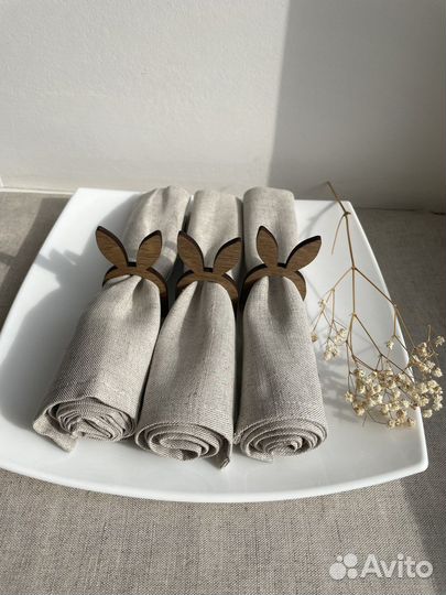 Льняные салфетки + кольцо кролик