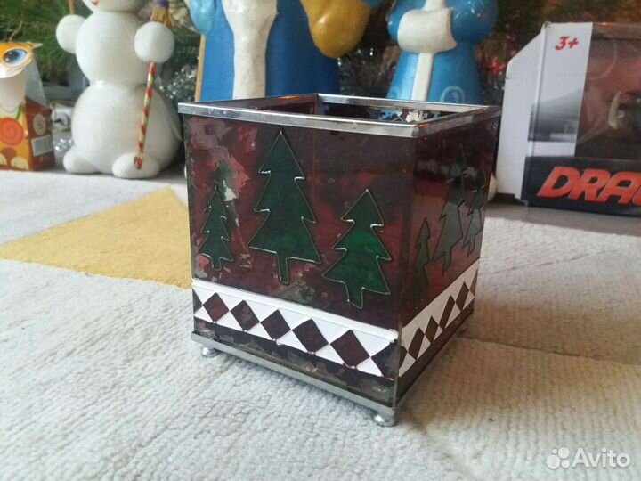 Новогодняя стеклянная ваза, шкатулка