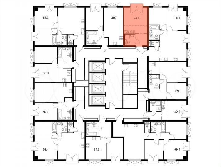 Квартира-студия, 24,7 м², 14/26 эт.