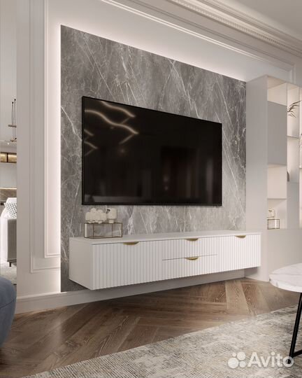 Подвесная тв тумба 160х40х30 Белая