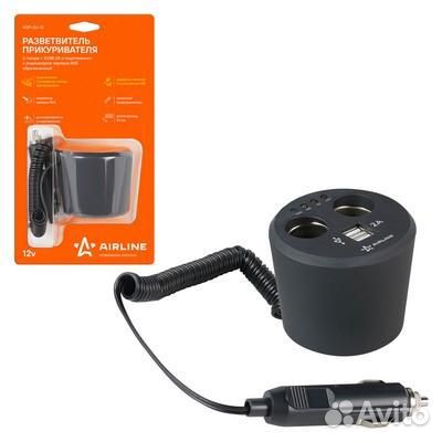 Прикуриватель-разветвитель 2 гнезда + 2usb в подстаканник с индикат.заряд.акб обрезин. (asp-2u-12)