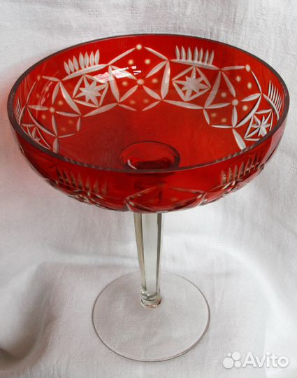 Большая ваза для фруктов Рубиновое стекло-хрусталь