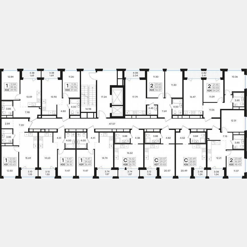 1-к. квартира, 43,6 м², 10/15 эт.