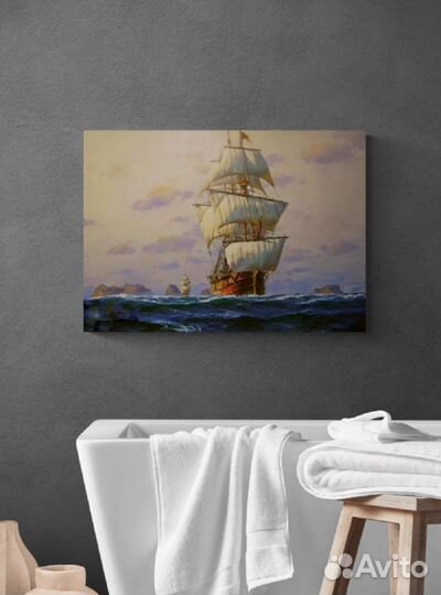 Картина линейный корабль 18 века 70х50 см холст