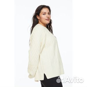 H&M+ Свитер вязания косами, сливочный