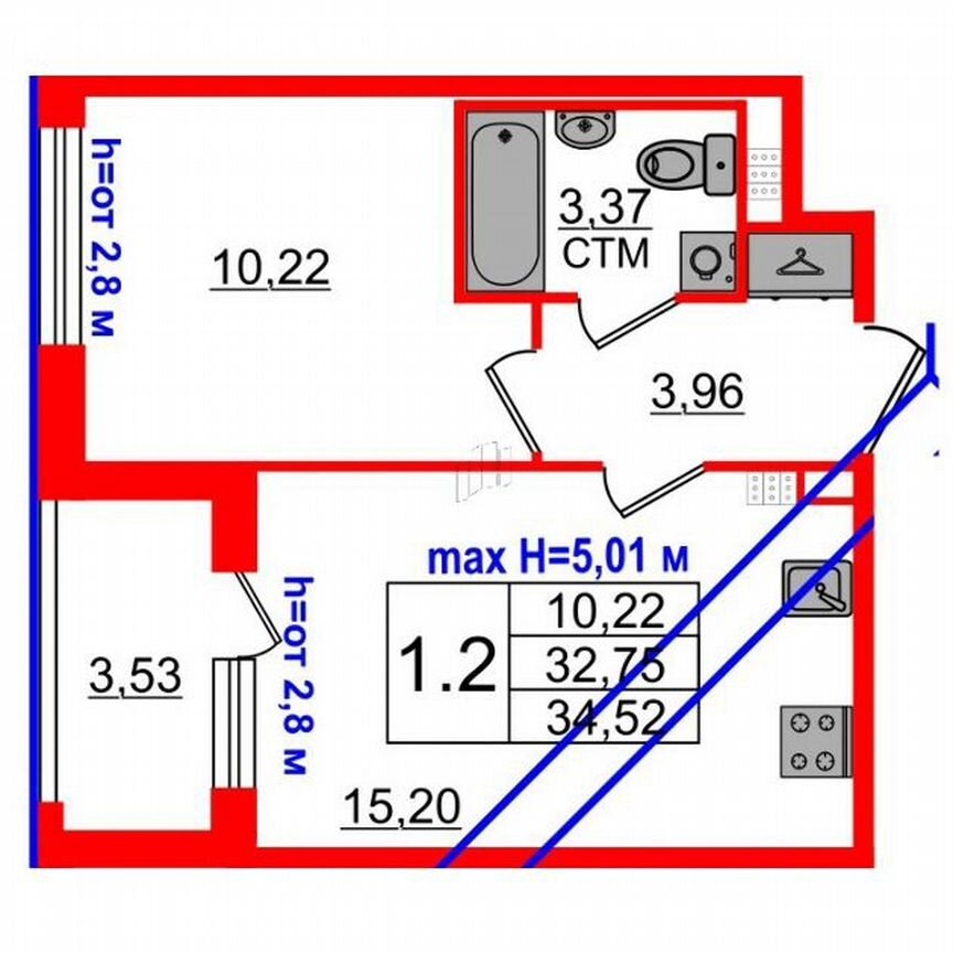 1-к. квартира, 32,8 м², 4/4 эт.