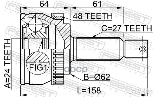 ШРУС наружный 24X62X27 hyundai tucson 04- 2210N