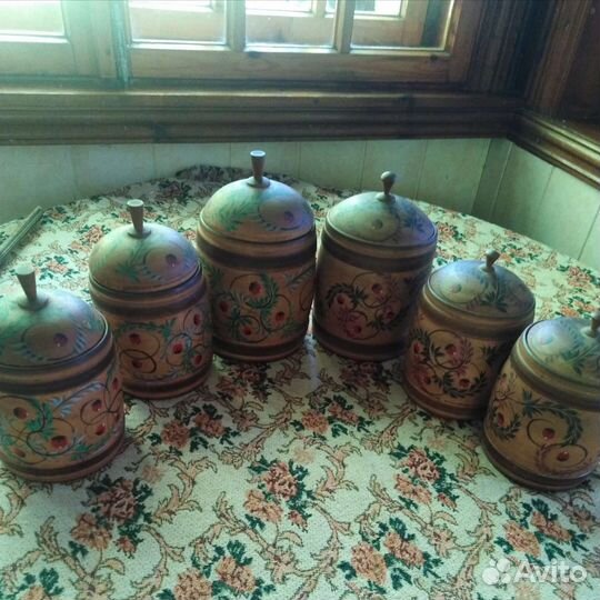 Набор деревянных банок под сыпучее, виниаж, СССР