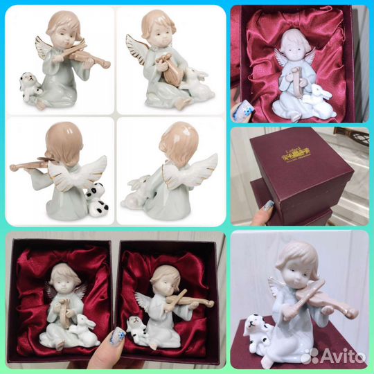 Ангелочек фарфоровый с арфой и зайкой на 8 марта