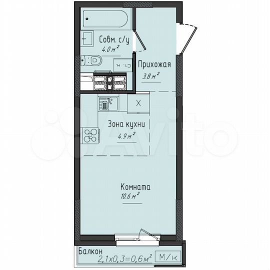 Квартира-студия, 23,3 м², 9/11 эт.