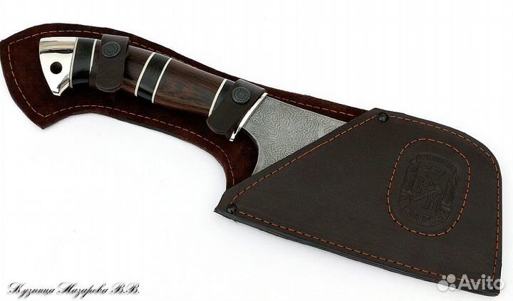 Тяпка для мяса 4 дамаск мельхиор венге-черный граб