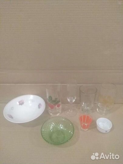 Посуда ссср. Солонка, тарелки, стаканы с рисунком