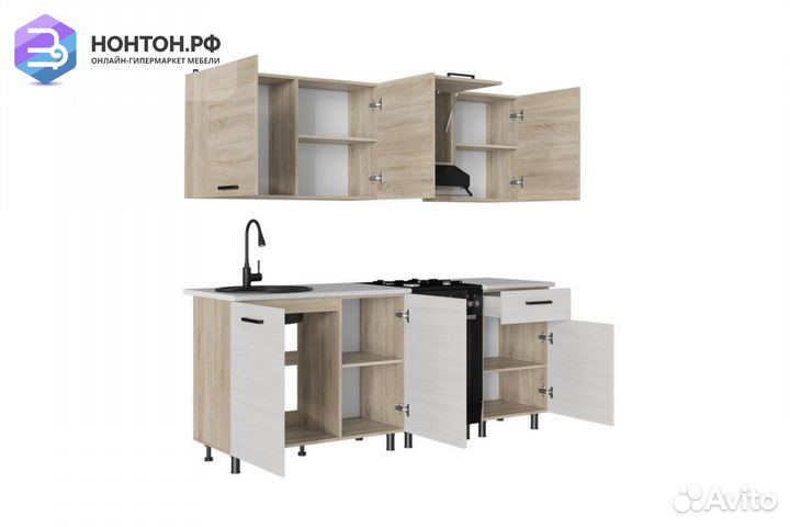 Кухня Глория 2.0м дуб сонома светлый / ясень анкор