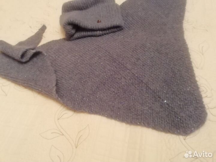 Комплект шапочка и косынка серо-синего цвета