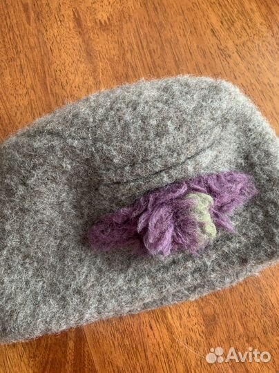 Шапка женская, вареная шерсть и митинки