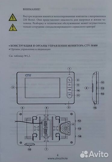 Видеомонитор видеодомофон CTV M-400