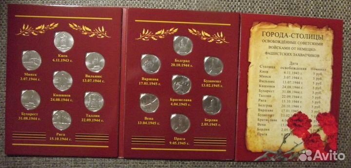 5 рублей города - столицы 14 шт в буклете