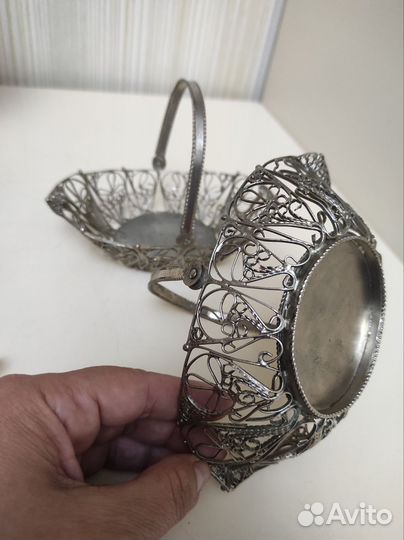 Конфетница мельхиор СССР скань