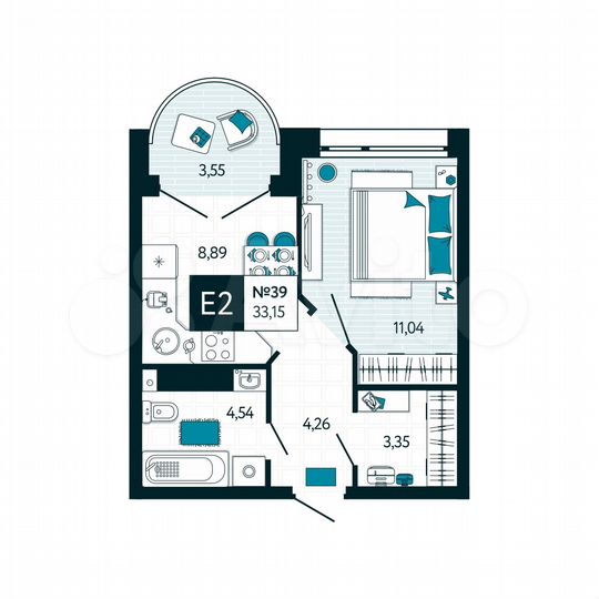 1-к. квартира, 33,2 м², 4/15 эт.