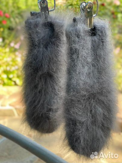 Варежки пуховые женские из серого кроличьего пуха