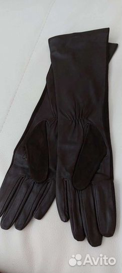Женские длинные перчатки из лайковой кожи с замшей