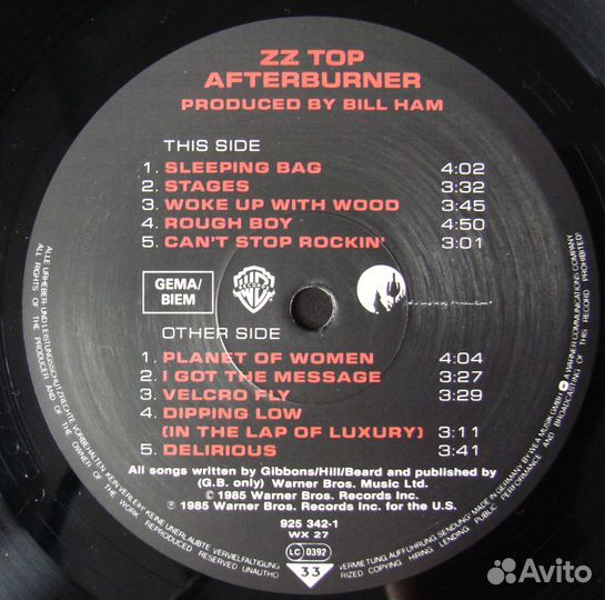 ZZ TOP - afterburner /1985 germany