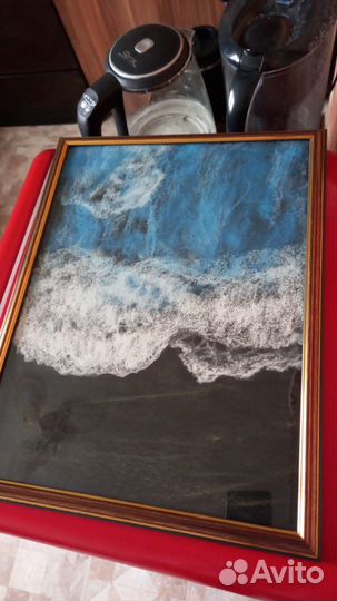 Картина сухая пастель на чёрной бумаге А3 в рамке