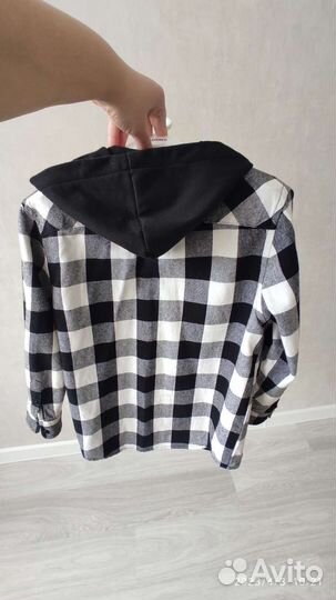 Рубашка в клетку с капюшоном р. 128