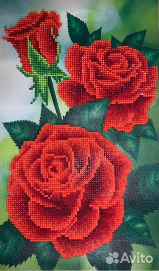 Картина из страз ручная работа лошади розы цветы