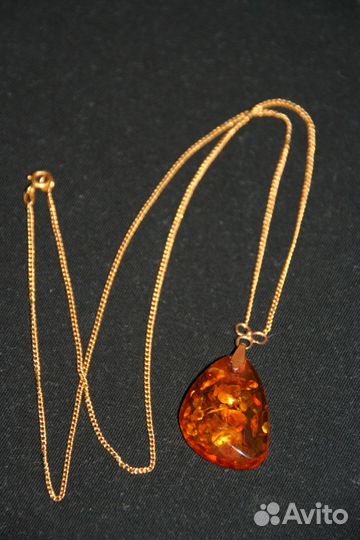Золотая цепочка с янтарем СССР 583 проба