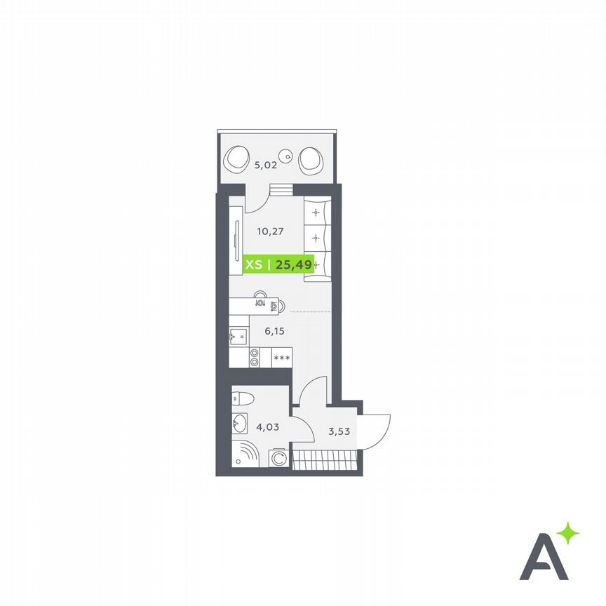 Квартира-студия, 25,5 м², 7/12 эт.