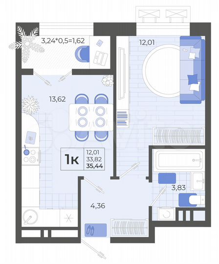 1-к. квартира, 35,4 м², 9/14 эт.