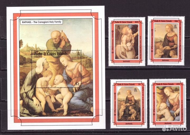 Туркс и Кайкос, 1993. Живопись, Рафаэль (серия+блок)