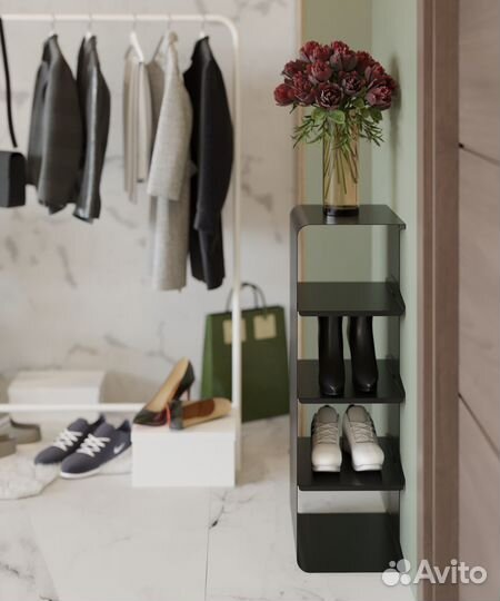 Полка для обуви, обувница, 80,5х35х26см, черная