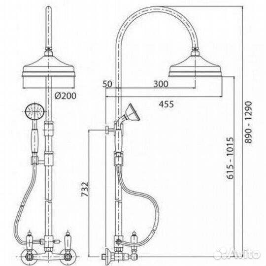 Душевая система со смесителем, верхним и ручным душем Cezares Diamond золото, ручка Svarovski diamon