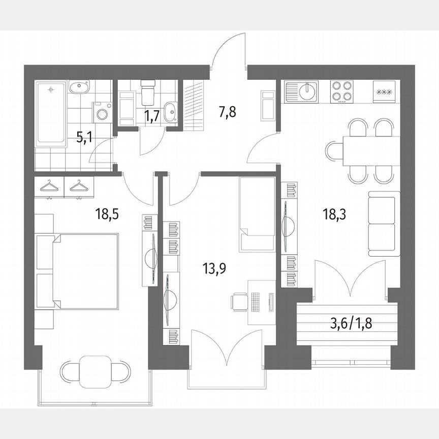 2-к. квартира, 67,1 м², 13/13 эт.